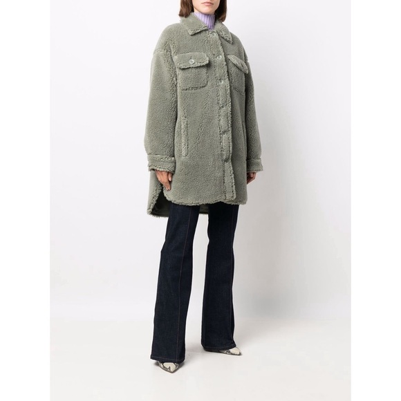 Stand Studio Sabi faux fur teddy sherpa jacket sage green - Picture 3 of 13